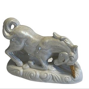 Vintage 70s 80s White Iridescent Ceramic Unicorn Figurine